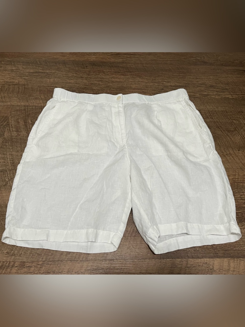 Eileen Fisher White 100% Organic Linen Flat-Front Shorts